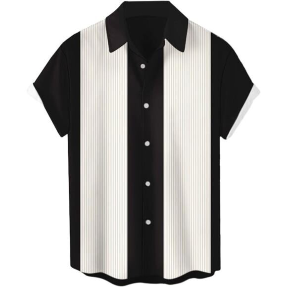 Men's Short Sleeve Button Up Hawaiian Shirt 1950s Vintage Bowling Shirts - Picture 1 of 7